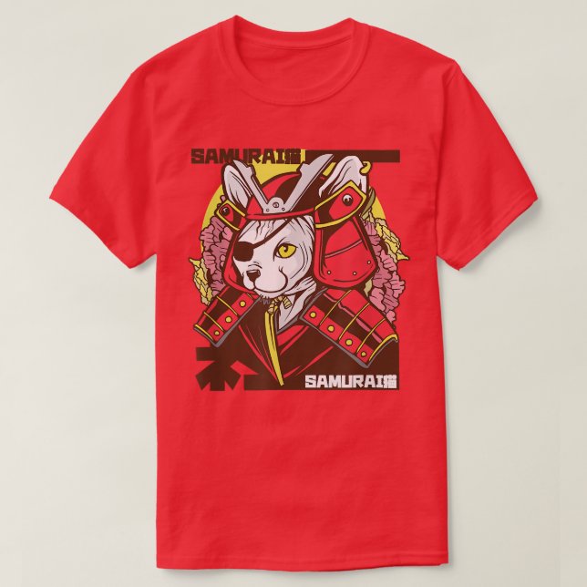Japanese Samurai Cat Warrior Eye Patch In Traditio T-Shirt (Design Front)