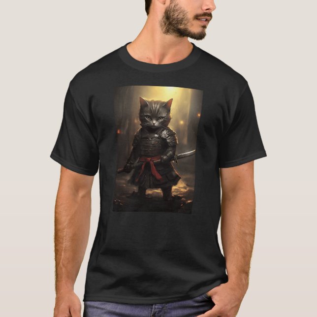 Japanese Samurai Cat Warrior Japan Ninja Kitten (2 T-Shirt (Front)
