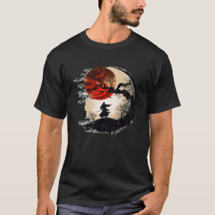 Japanese Samurai Cherry Blossom Red Moon Tree Of L T-Shirt