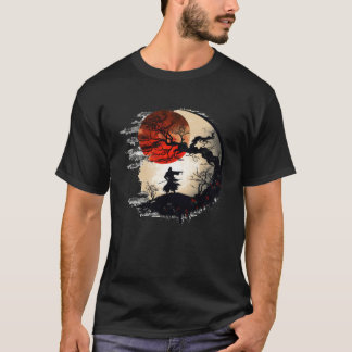 Japanese Samurai Cherry Blossom Red Moon Tree Of L T-Shirt