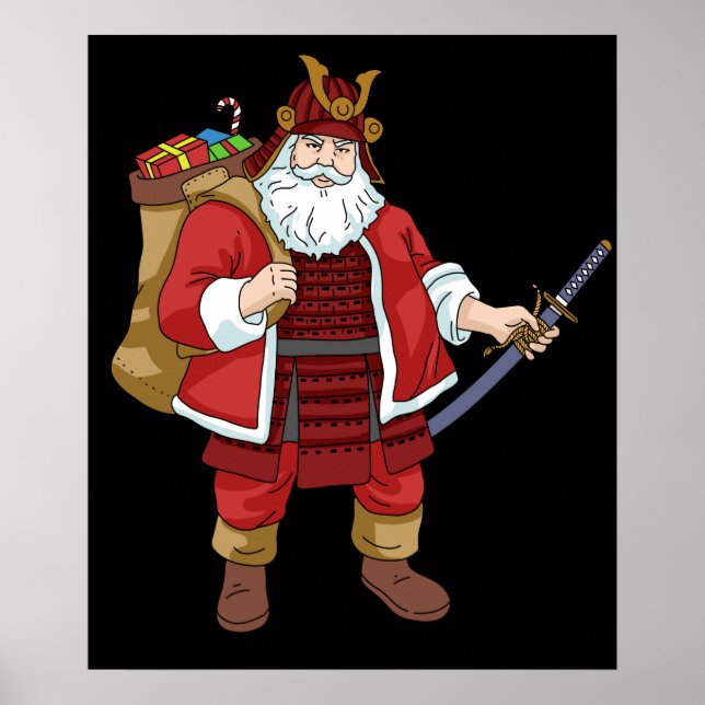 Japanese Samurai Christmas Warrior Santa Claus Poster (Front)