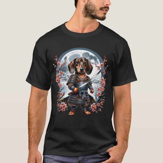 Japanese Samurai Dachshund Kawaii Ninja Cherry T-Shirt (Front)