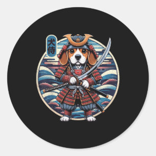 Japanese Samurai Dog Tattoo, Beagle Kawaii Ninja _ Classic Round Sticker