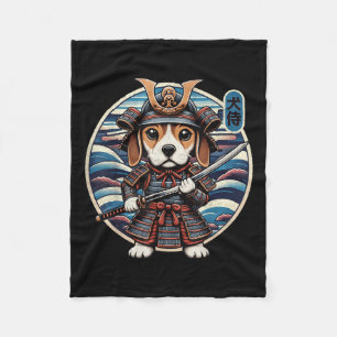 Japanese Samurai Dog Tattoo, Beagle Kawaii Ninja Fleece Blanket