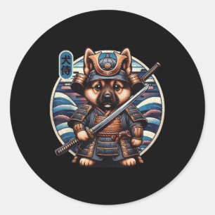 Japanese Samurai Dog Tattoo, German Shepherd Kawai Classic Round Sticker