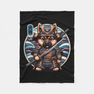 Japanese Samurai Dog Tattoo, German Shepherd Kawai Fleece Blanket