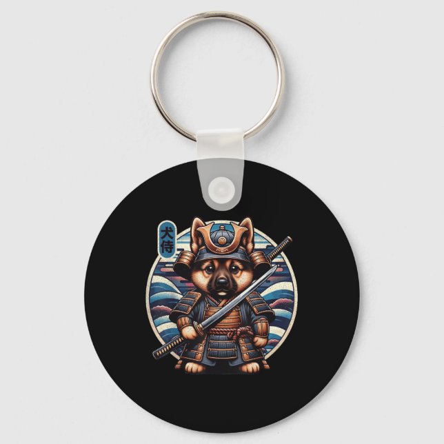 Japanese Samurai Dog Tattoo, German Shepherd Kawai Key Ring (Front)