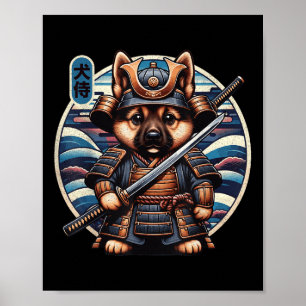 Japanese Samurai Dog Tattoo, German Shepherd Kawai Poster