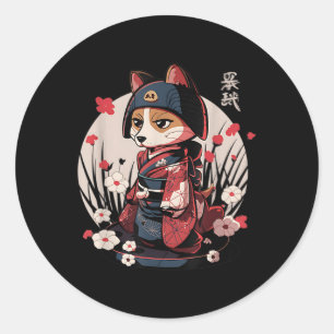 Japanese Samurai Dog Tattoo Kawaii Ninja Dog  Classic Round Sticker