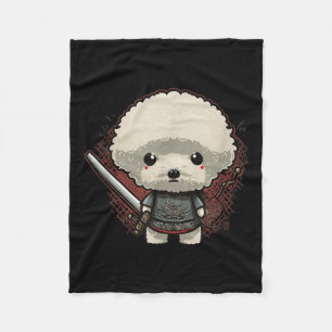 Japanese Samurai Dog Tattoo, Vintage Kawaii Ninja Fleece Blanket