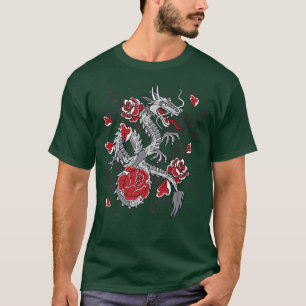 Japanese Samurai Dragon Retro Figure with Rose Pet T-Shirt