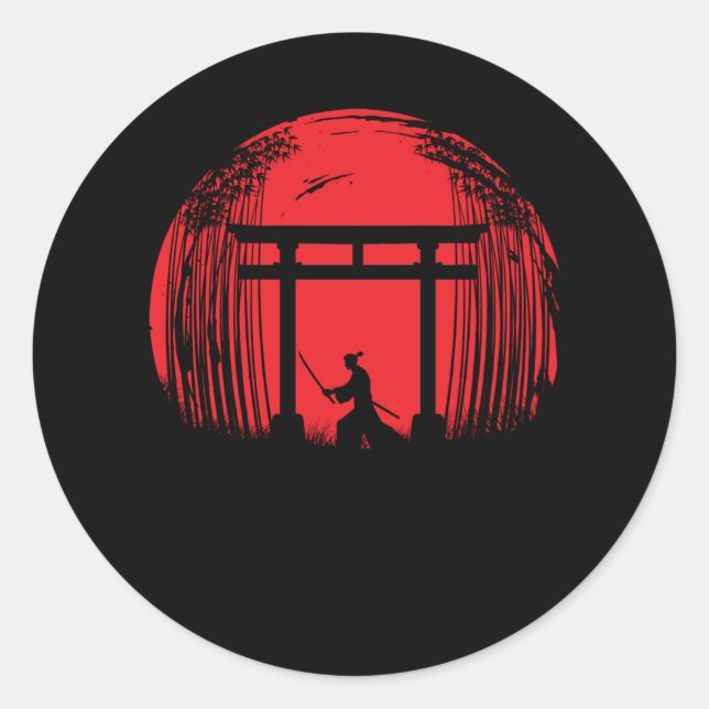 Japanese Samurai Fighter Silhouette Warrior Japan Classic Round Sticker (Front)
