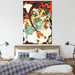Japanese Samurai fighting monkey Canvas Print