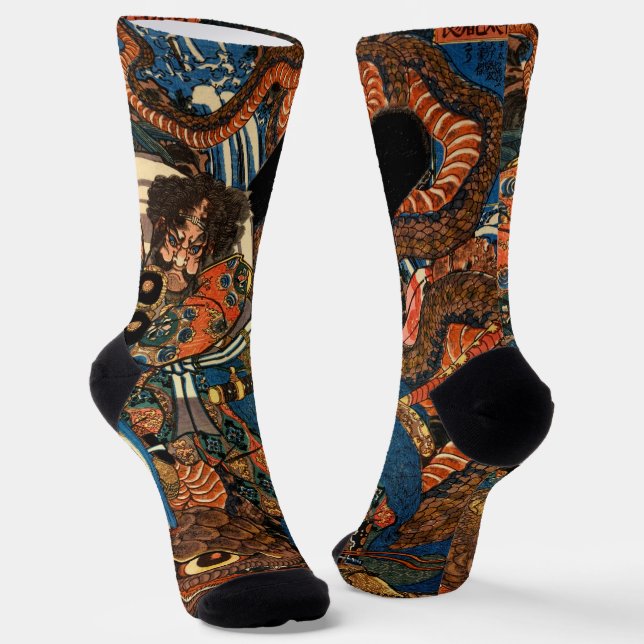 JAPANESE SAMURAI FIGHTING MONSTER SOCKS (Angled)