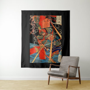 Japanese Samurai fighting monster Tapestry