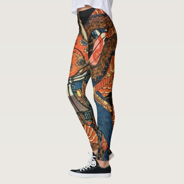 Japanese Samurai fighting python Leggings (Left)