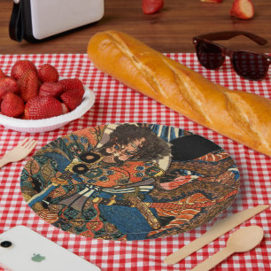 Japanese Samurai fighting python Paper Plate
