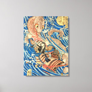 Japanese Samurai fighting salamander Canvas Print