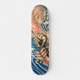 Japanese Samurai fighting salamander Skateboard