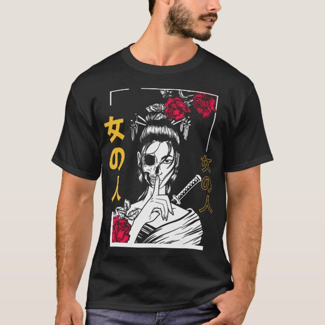  Japanese Samurai Floral Warrior Geisha Woman Toky T-Shirt (Front)