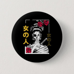 Japanese Samurai Floral Warrior Geisha Woman Tokyo 6 Cm Round Badge