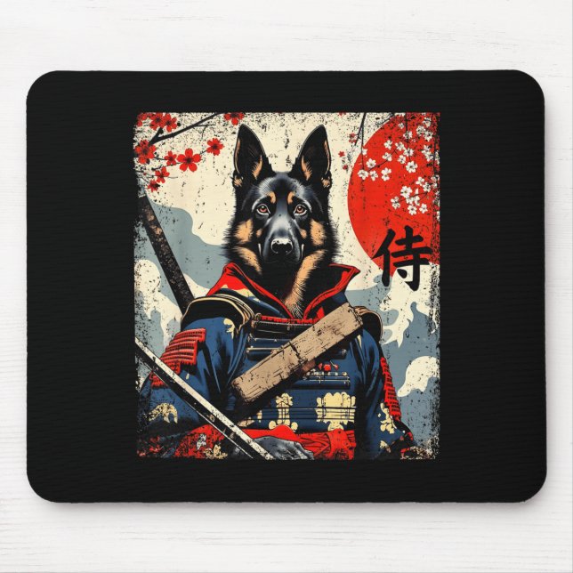 Japanese Samurai German Shepherd Kawaii Ukiyo-E Mouse Mat (Front)