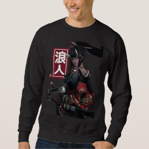 Japanese Samurai Girl And Vintage Sakura Cherry Bl Sweatshirt