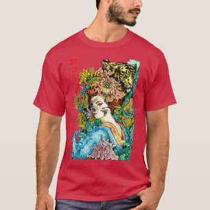 Japanese Samurai Girl and Vintage Sakura Cherry Bl T-Shirt