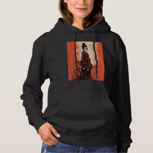 Japanese Samurai Girl Vintage Retro Sakura Cherry  Hoodie