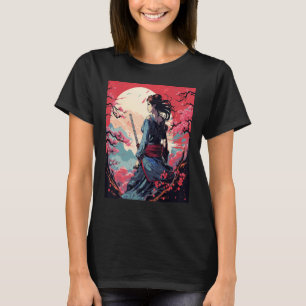 Japanese Samurai Girl Vintage Retro Sakura Cherry T-Shirt
