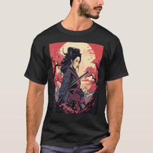 Japanese Samurai Girl Vintage Retro Sakura Cherry T-Shirt