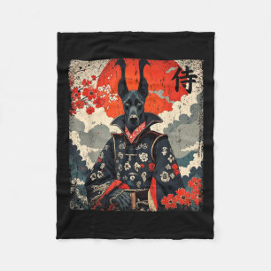 Japanese Samurai Great Dane Tattoo Kawaii Ukiyo-e Fleece Blanket