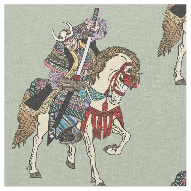 Japanese samurai horseman  fabric (Close Up)