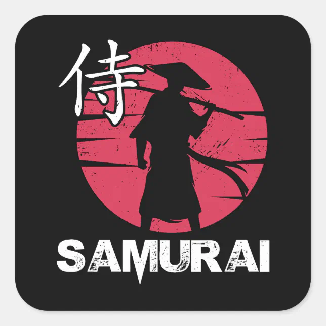 Japanese Samurai In Hat Bushido Rising Sun Vintage Square Sticker | Zazzle