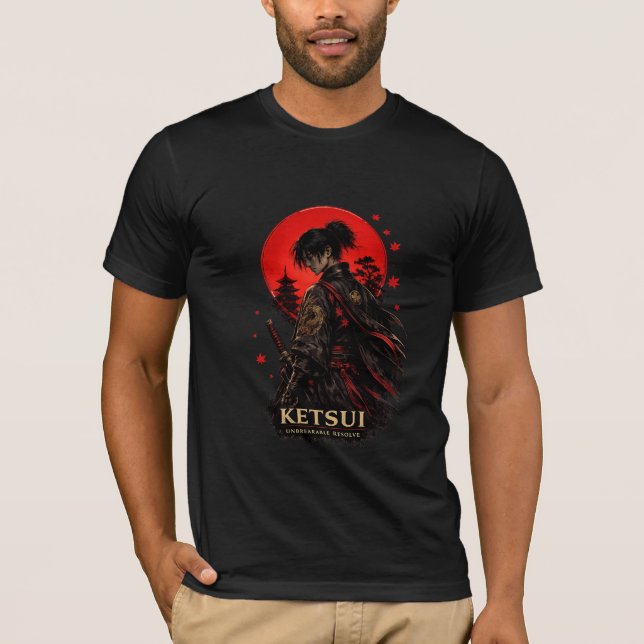 Japanese Samurai KETSUI Warrior Graphic T-Shirt (Front)