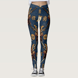 ​Japanese Samurai Mask and Katana Pattern Leggings