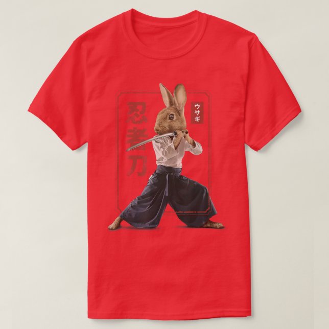 Japanese Samurai Ninja Bunny Rabbit Kawaii Tattoo  T-Shirt (Design Front)