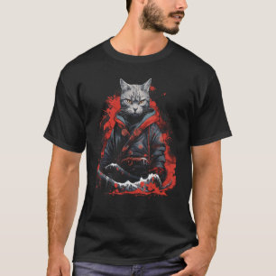 Japanese Samurai Ninja Cat Japanese Art Graphic De T-Shirt