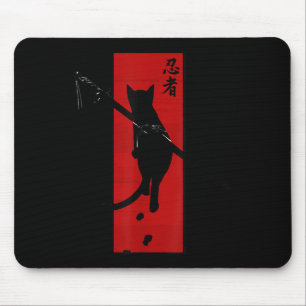 Japanese Samurai Ninja Cat Kawaii Tattoo Graphic  Mouse Mat