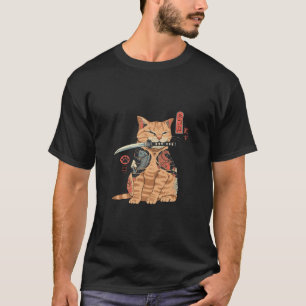 Japanese Samurai Ninja Cat Kawaii Tattoo Graphic T-Shirt