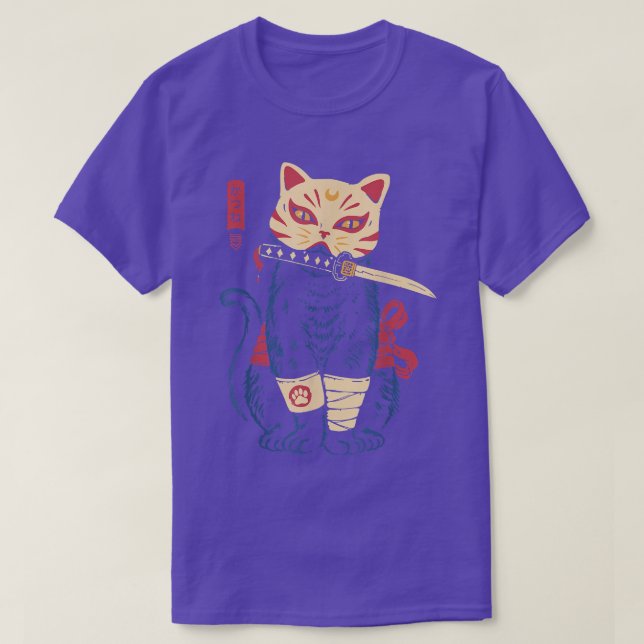 Japanese Samurai Ninja Cat Kitsune Mask  T-Shirt (Design Front)