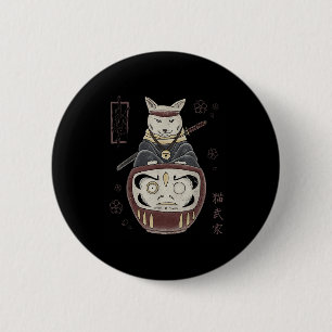 Japanese Samurai Ninja Cat On Daruma Traditional T 6 Cm Round Badge