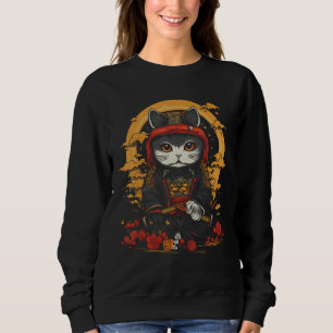 Japanese Samurai Ninja Cat Retro Tattoo Graphic 12 Sweatshirt