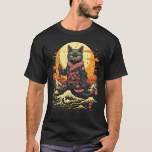Japanese Samurai Ninja Cat Retro Tattoo Graphic 16 T-Shirt