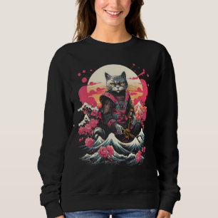 Japanese Samurai Ninja Cat Retro Tattoo Graphic 17 Sweatshirt