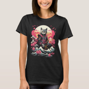 Japanese Samurai Ninja Cat Retro Tattoo Graphic 17 T-Shirt