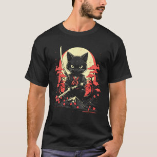 Japanese Samurai Ninja Cat Retro Tattoo Graphic 20 T-Shirt