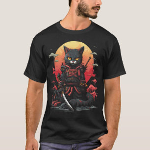 Japanese Samurai Ninja Cat Retro Tattoo Graphic 22 T-Shirt