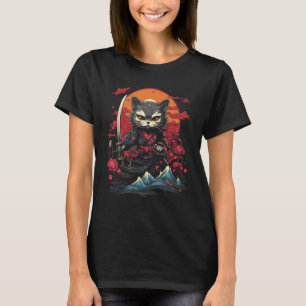 Japanese Samurai Ninja Cat Retro Tattoo Graphic 32 T-Shirt