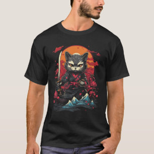 Japanese Samurai Ninja Cat Retro Tattoo Graphic 32 T-Shirt